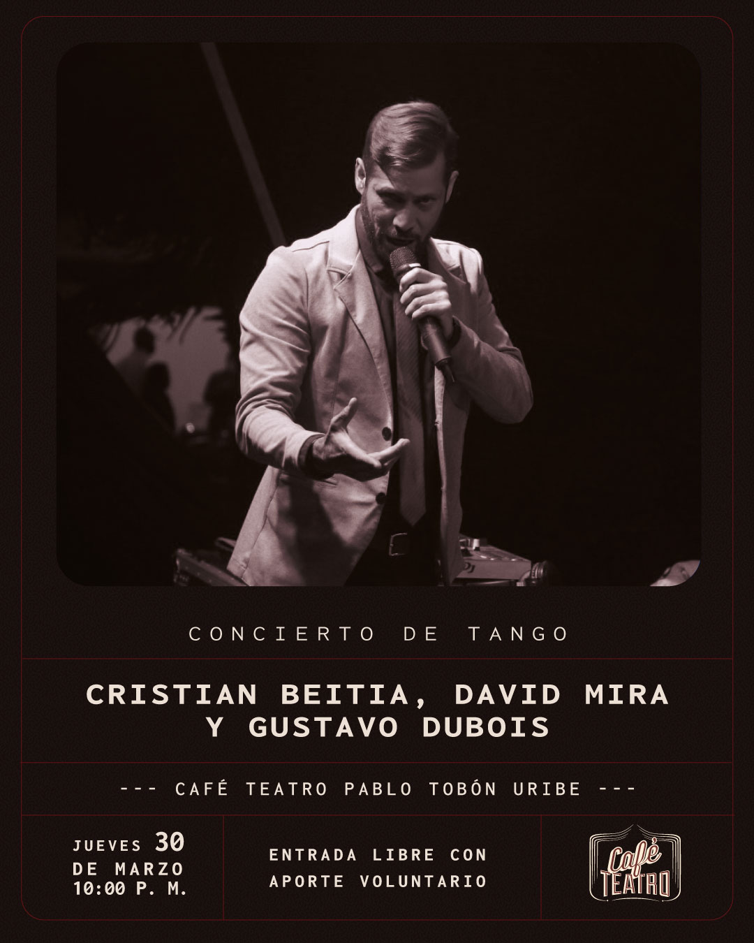 Imagen del evento Concierto de tango con Cristian Beitia, David Mira y Gustavo Dubois